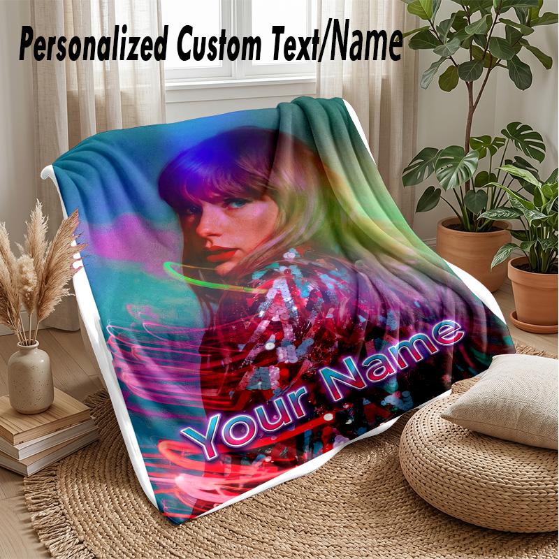 Taylor Swift Custom Flannel Throw Blanket Print Your Name Text Soft Warm Blanket Holiday Present