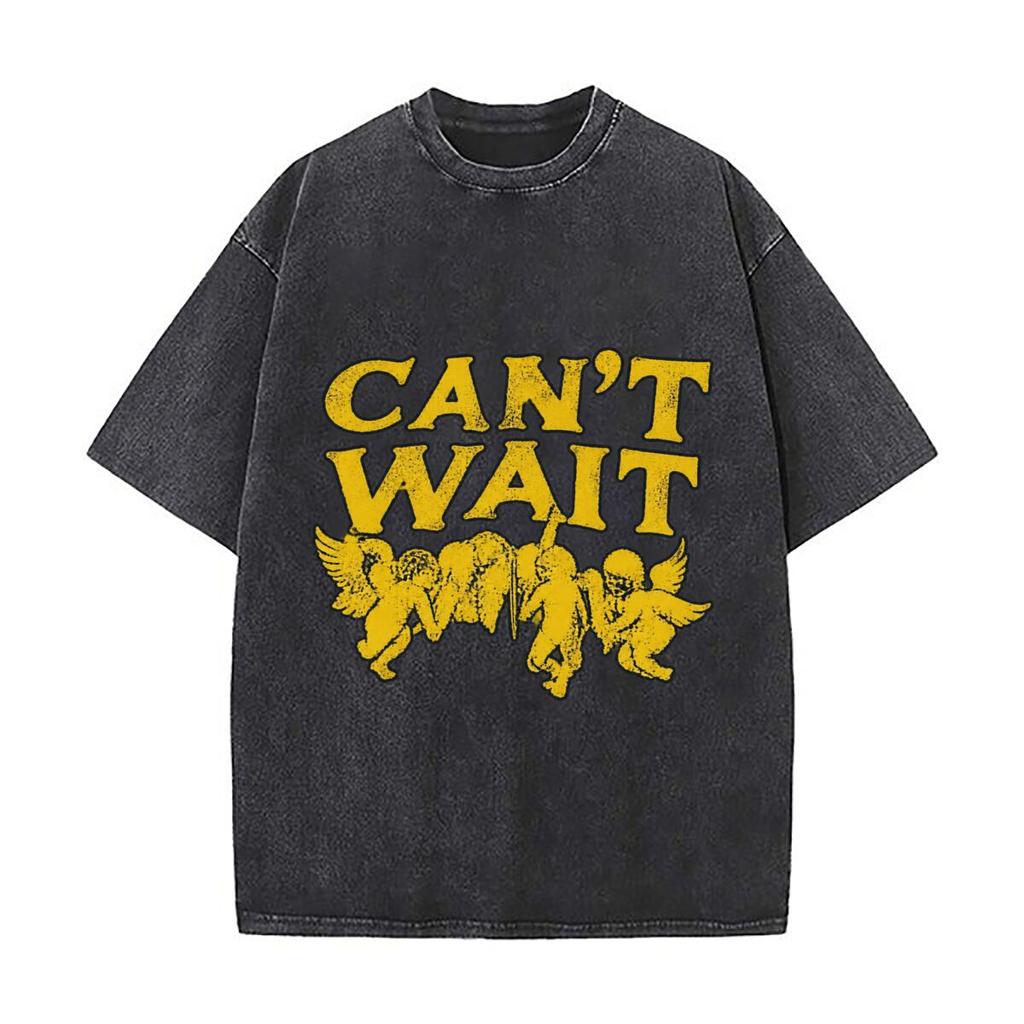 CANT WAIT Cherub Angels Vintage Graphic Washed Short Sleeve Loose Streetwear Tee Hip Hop
