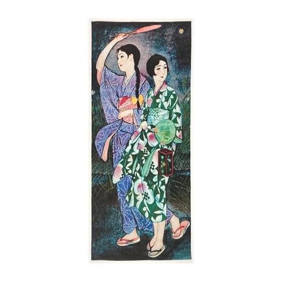 Ukiyo-e Tenugui by Shigeru Sudo - Firefly Catching - 100% Cotton - Premium Japanese Tenugui Fabric (Tokuoka) - Reactive Dyeing (Wet Print)