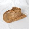 Cappello di Paglia Ventilato Vuoto Rotondo Pieghevole Cappello da Cowboy Occidentale da Spiaggia Oggetti di Scena per Foto
