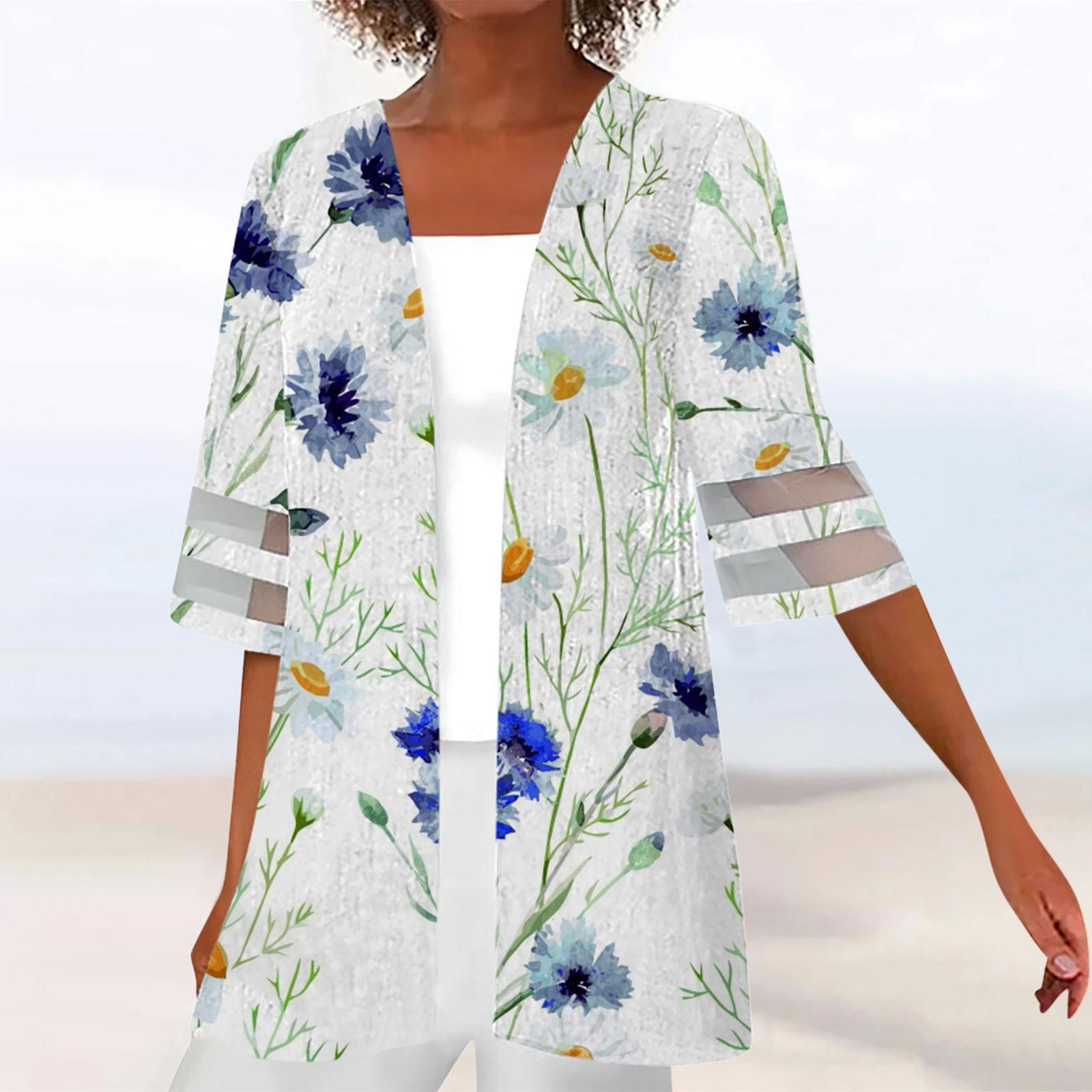 

Женская рубашка Блузка Верхняя одежда с принтом и рукавами до половины длины Повседневные праздничные базовые кружевные топы M синий