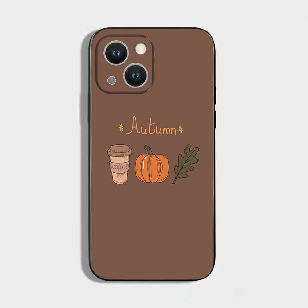 Autumn Leaves Pumpkin Phone Case For iPhone 16,15,14,13,12,11 Plus,Pro Max,XS,X,XR,SE,Mini,8,7,Soft Silicone Black Cover