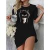 Rochie-pijama cu imprimeu dungat colorat, cu mânecă scurtă, stil de vară