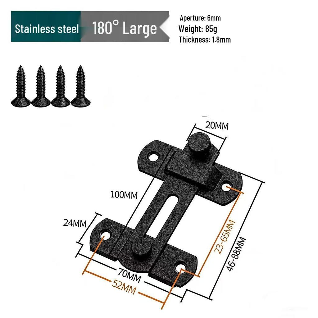 Black Stainless Steel 90° Door Latch Bolt for Home or Pet Doors