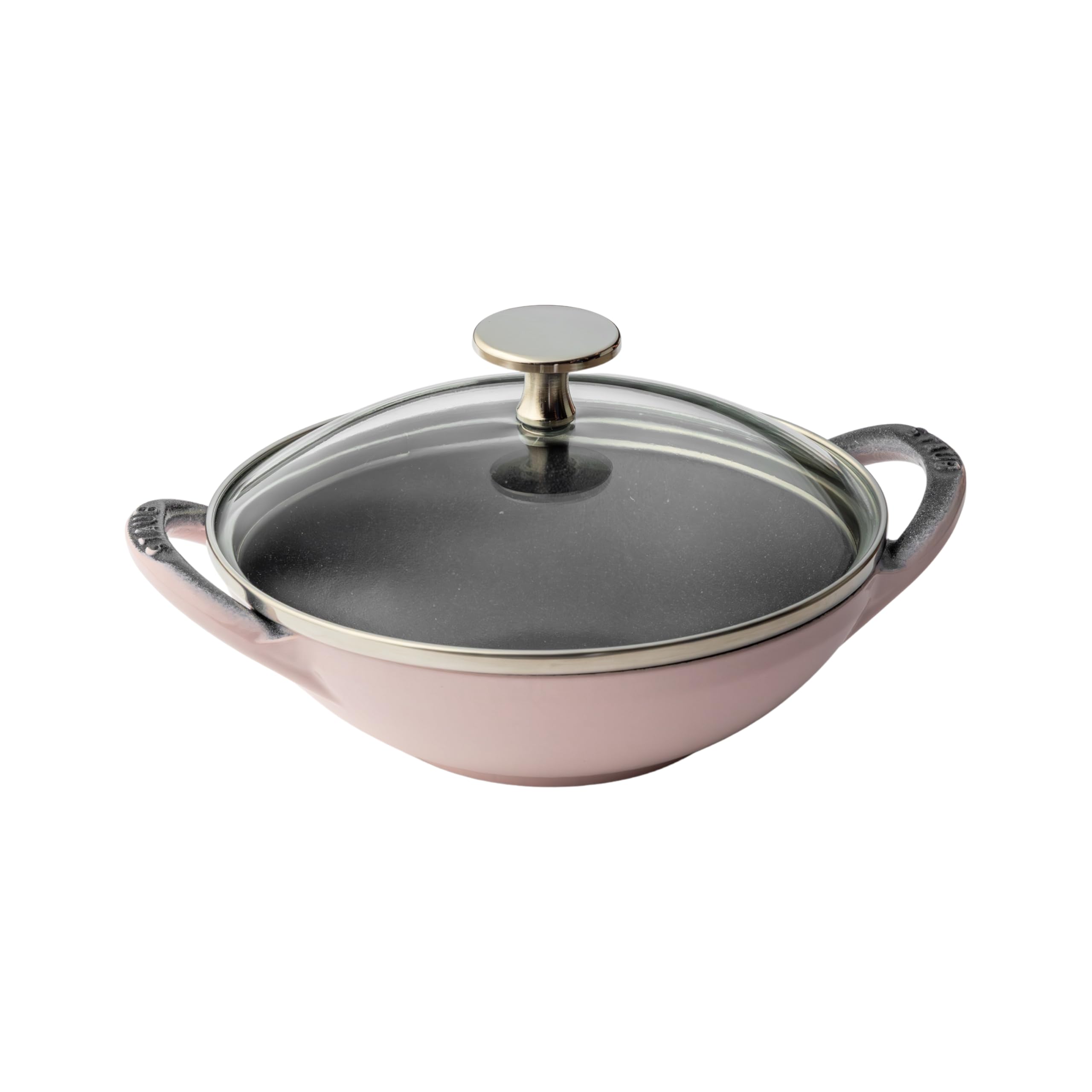 

Staub Baby Wok Sorbet 16cm with Chinese Cast Iron Enamel Pot Number Officially Sold in Rose, Lid, Small, Two-Handled [Serial Included, Japan]