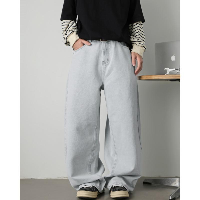 Men S Vintage Distressed Wide Leg Straight Loose Fit Jeans