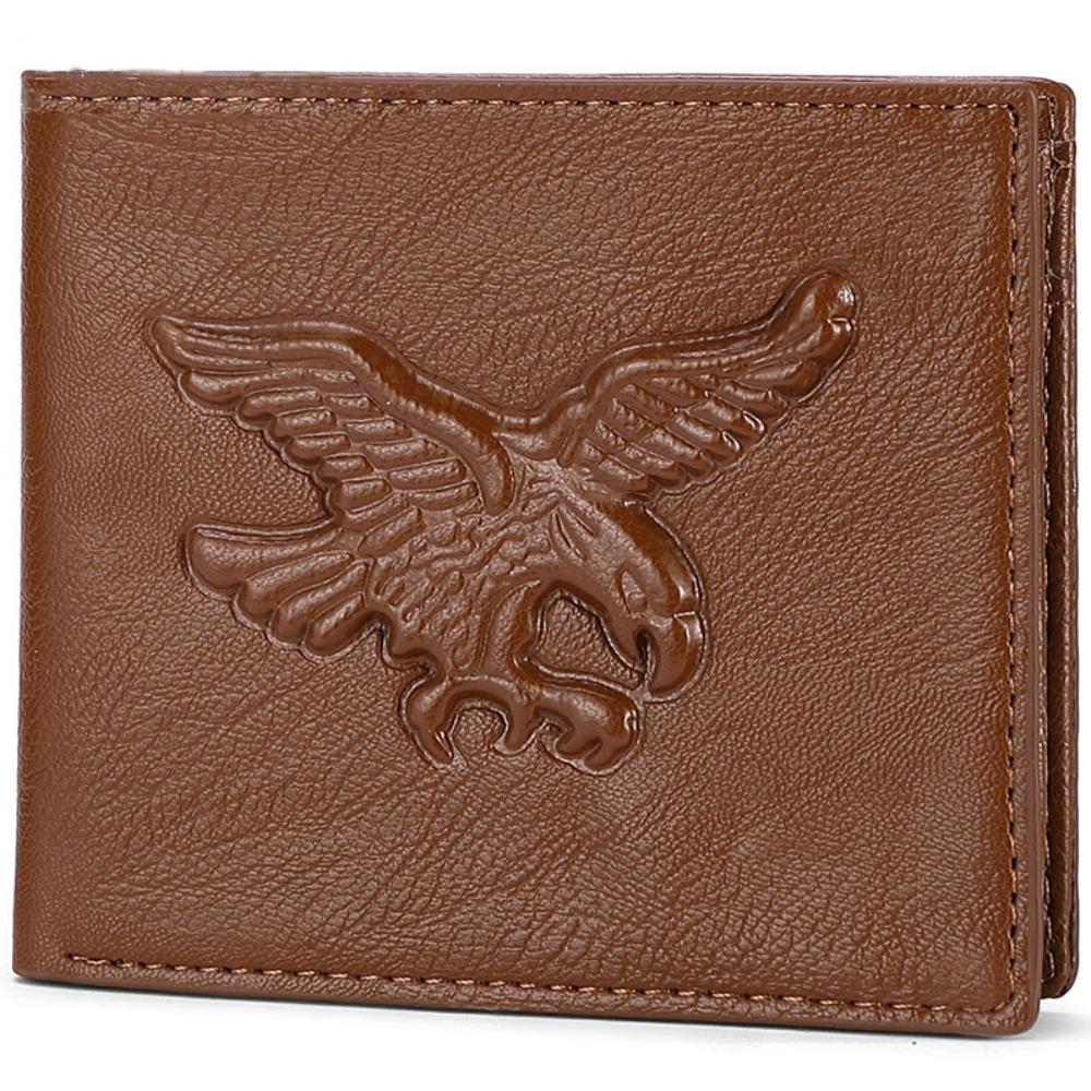 Cool PU Leather Men Short Wallet Black Grey Brown 3D Eagle Relief Pattern Leather Designer Wallet Credit Card Holders Men