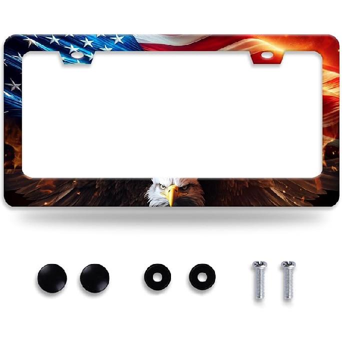 Beautiful Night Starry Sky License Plate Frame Nebula Stars License Plate Holder Funny Personalise Car Stainless Stee Decorative Parts for Standard American Flag Bald Eagle