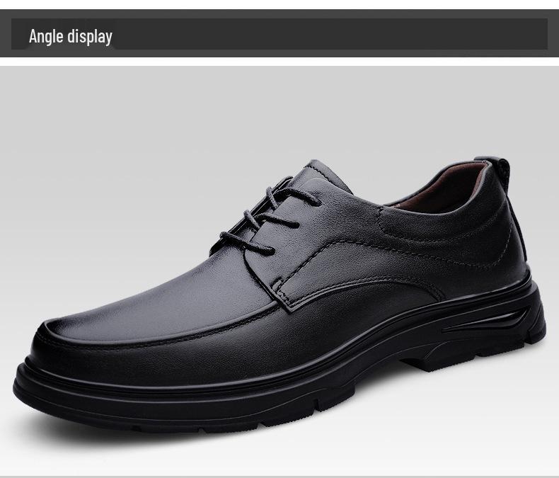 Men's Spring & Autumn Casual Leather Shoes - Trendy, Versatile, Top Layer Cowhide, Round Toe, Lace-up Design.