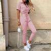 Women's Pants, Casual Lapel Buckle, Printed Waistband, Workwear Jumpsuit