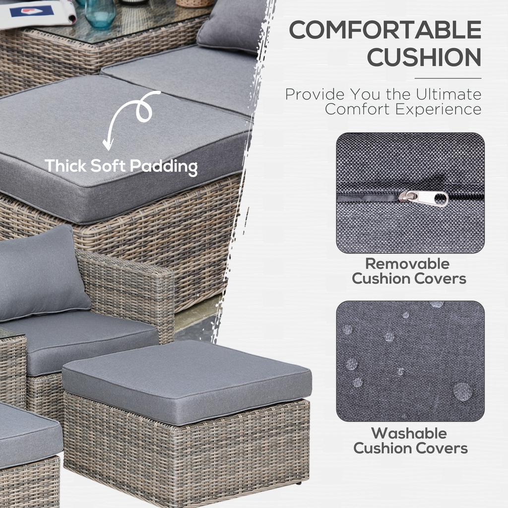 5 Piece Rattan Garden Furniture Set W/ 10cm Thick Cushions, Aluminium Frame Wicker Outdoor Balcony Sofa Set with Corner Armchairs, Ottomans