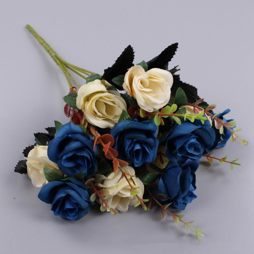 Multicolor Lifelike Rose Flowers 12 Heads Simulation Plants Leaves  Party Supplies