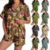 Women's Christmas Print Short Sleeve Button Down Shirt and Shorts Pajama Set