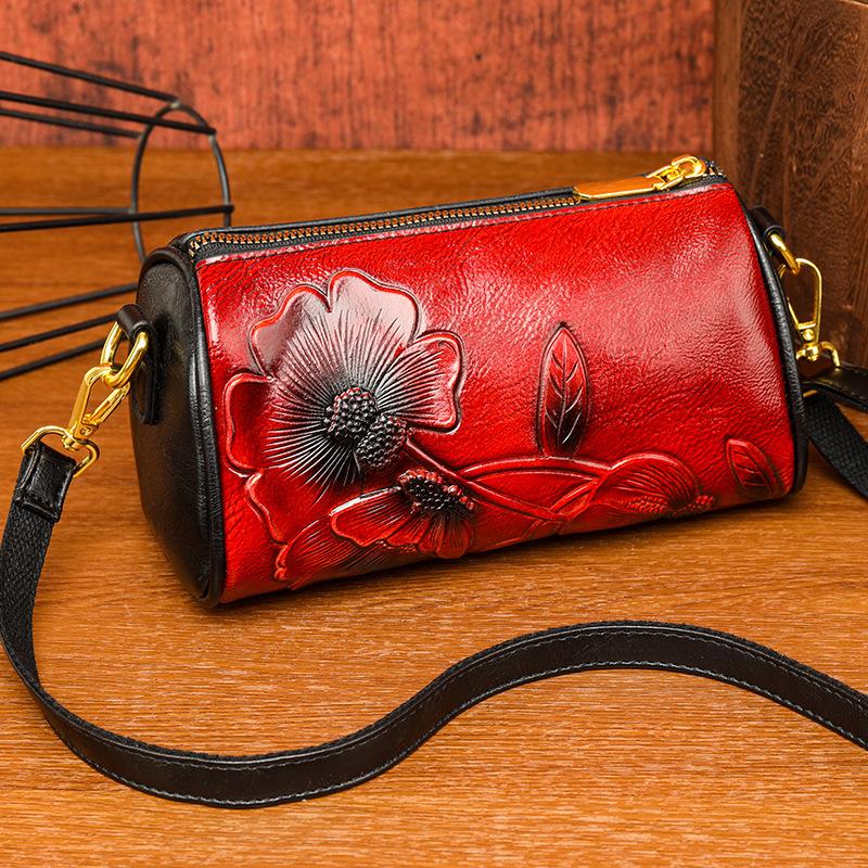 Premium Textur Etnisk Hinkväska med Stor Kapacitet - Präglad Crossbody-väska för Pendling och Vardagsbruk