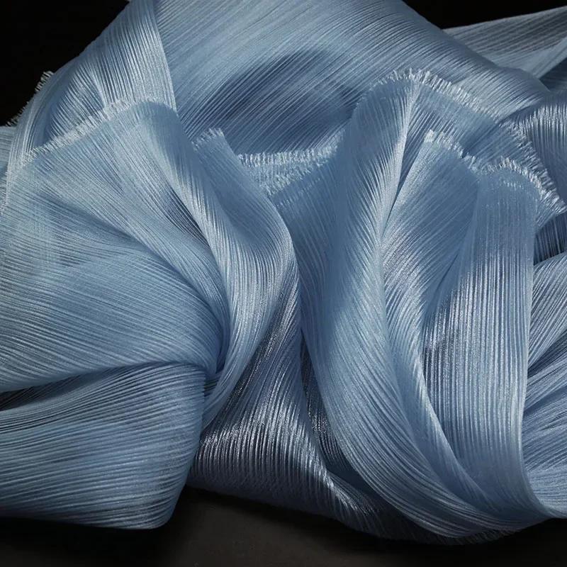 100x145cm Jasná Plisovaná Organza Látka Šít Svatební Šaty A Módní Plisované Síťoviny, DIY Tvar Pevné Designové Látky