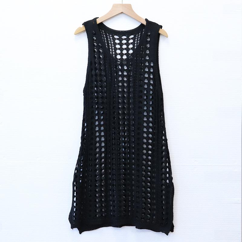 Letní dámské pletené vyhloubené tílko zakrytí plážové prázdninové bikiny svrchní krátké šaty košile s ochranou proti slunci plážové šaty