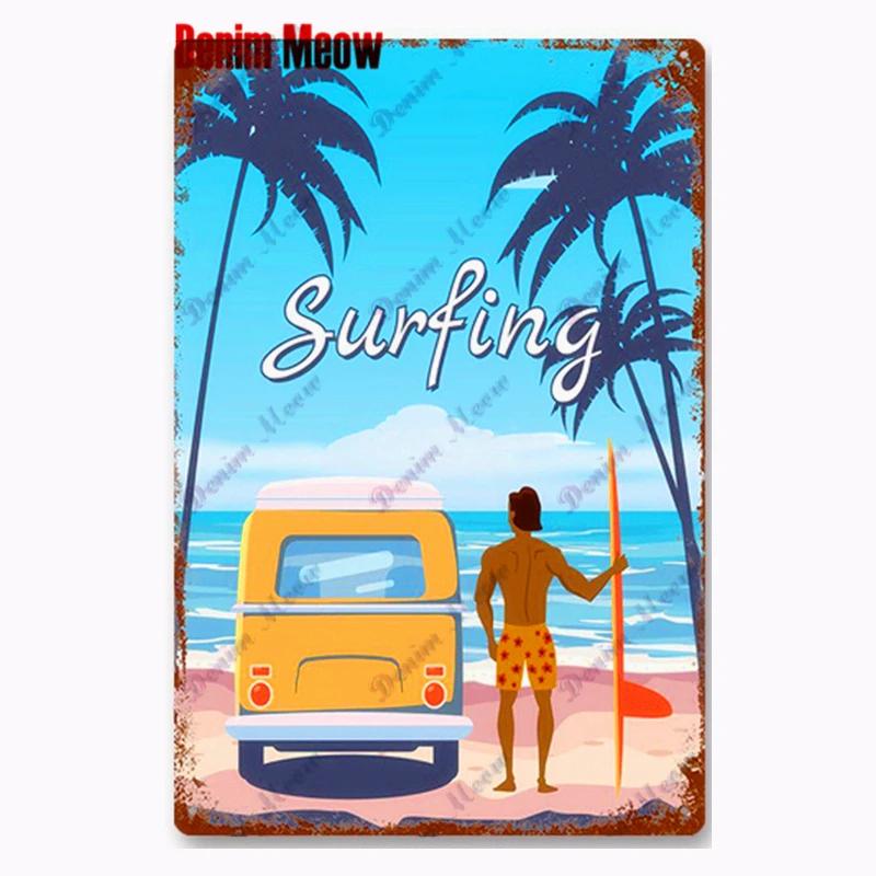 Vintage Beach Time Metal Sign Summer Party Place Plates Relax Surfing Metal Wall Sign Pub Shed Sign Happy Place Decor WY