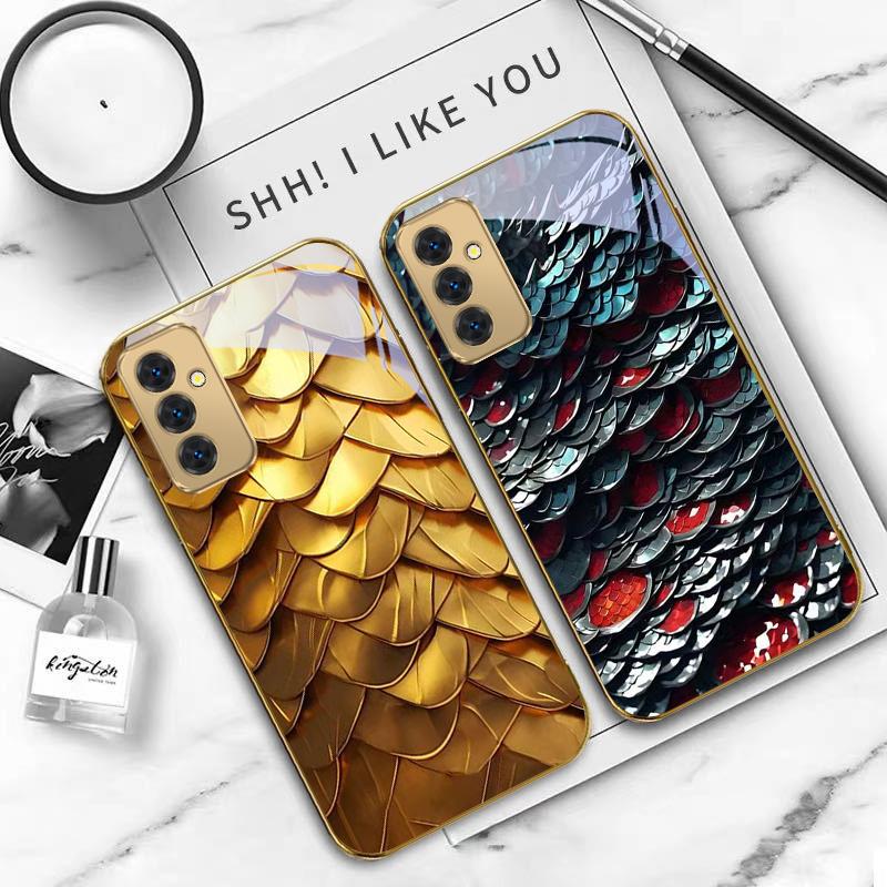 Golden scale texture For Samsung Galaxy S 21 S22 S23 Plus S24 Ultra S20 FE 25Ultra S21+ S9+ 22Plus Golden glass phone case
