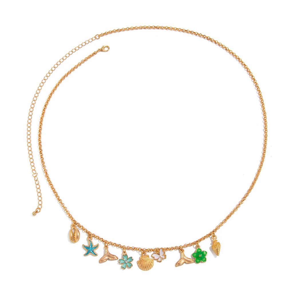 Bohemian Drip Oil Small Flower Waist Chain, Ocean Starfish Scallop Shell Fish Tail Body Chain