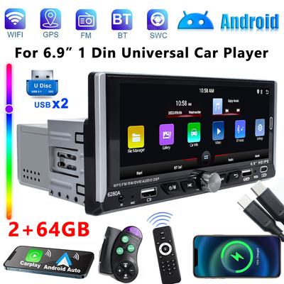 1DIN 6,9 cala Carplay Android Auto 1080P HD Mirror Link Radio samochodowe 7 kolorowych świateł 2USB GPS Autoradio Odtwarzacz multimedialny