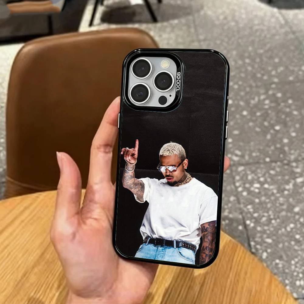 RB C-Chris B-Brown Phone Case For iPhone17,16,15,14,13,12,11 Plus,Pro Max Colored Silver Plated Inside Cover