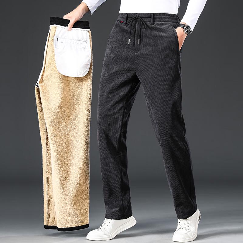

Fengxun Men s Corduroy Fleece-Lined Straight-Leg Casual Pants XL