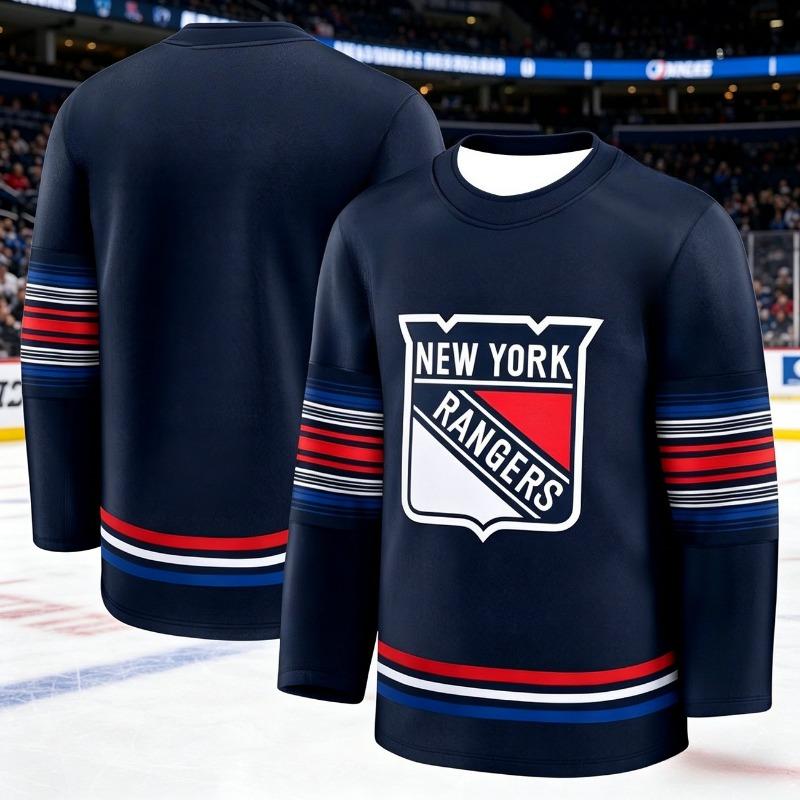 Neuer Herren Eishockey Trainingsanzug - Raptor 3D-Druck - Schnelltrocknend, Feuchtigkeitsableitend, Marineblaue Farbe - Langarm-Oberteil Kinder
