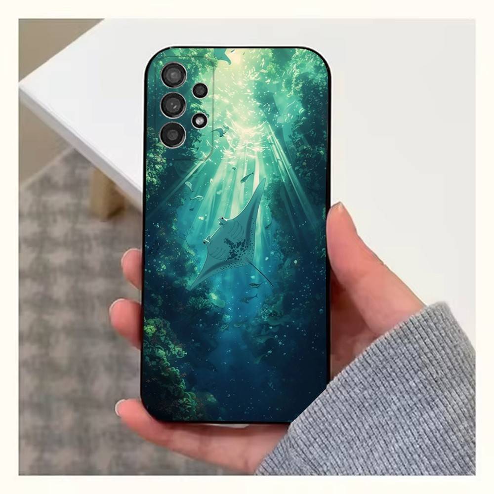 Manta Ray Ocean Animal Phone For Samsung S22,S25,S24,S23,Ultra,FE,Plus,S21,S20,S10,S9,Lite,Soft Silicone Black