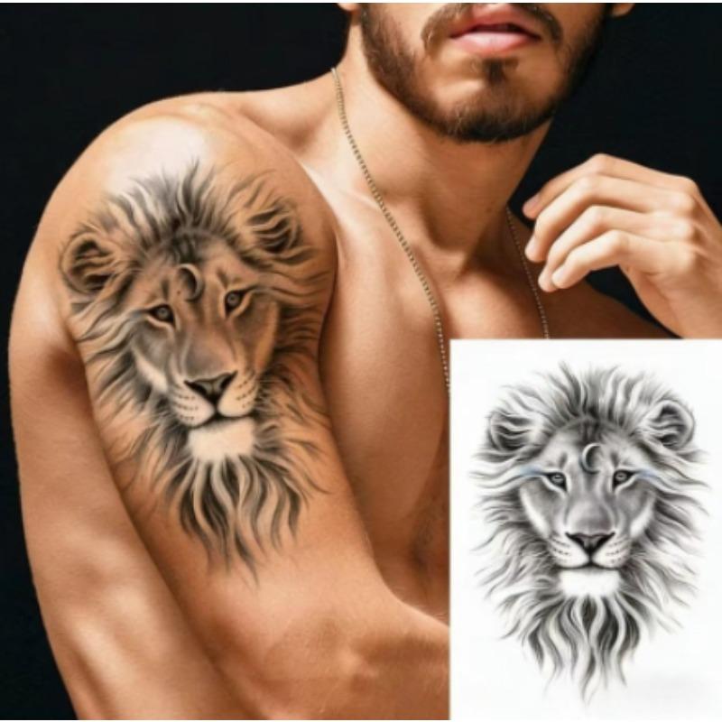 Waterproof  Men'S Temporary Tattoos Tiger Lion Wolf Fake Tattoo For Women Men Arm Legs Sleeve Body Makeup Sticker