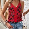 Women's Fashion Summer Spring Casual Leopard Print Sleeveless V Neck T-shirts and Tops