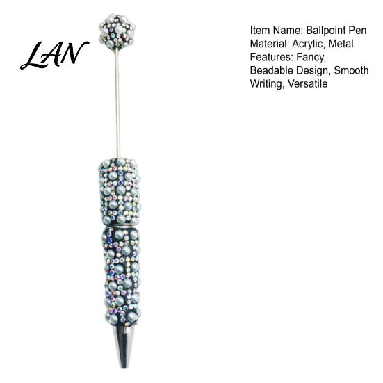 Customizable Beadable Pen DIY Pen, Rhinestone Faux Pearl Ballpoint Fancy Glitter Decorated for Crafting, Student Stationery Office Writing Tools