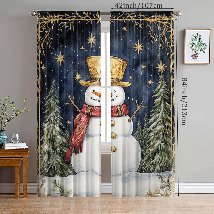 2 pieces - Retro Christmas snowman print curtains   Christmas decorations   home decorations   room decorations