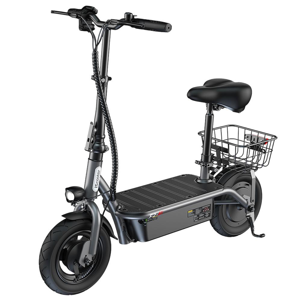 iScooter F2 Electric Scooter with Seat & Rear Basket, 500W Motor, 36V 7.8Ah Battery, 10 inch Tires, 30km/h Max Speed, 30km Range