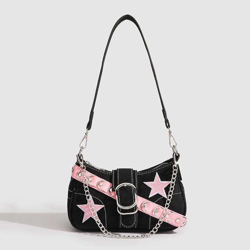 Vintage Koreanisch Lässig Niedlich Silber Y2k Stern Schultertasche Unterarm Tragetasche Damen Umhängetaschen PU Leder Damen Geldbörsen Handtaschen Neu