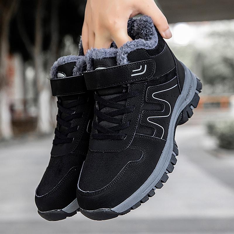 2024 Winter Women Men Boots Plush Leather Waterproof Sneakers Climbing Hunting Shoes Unisex Lace-up Outdoor Warm Hiking Boot Man