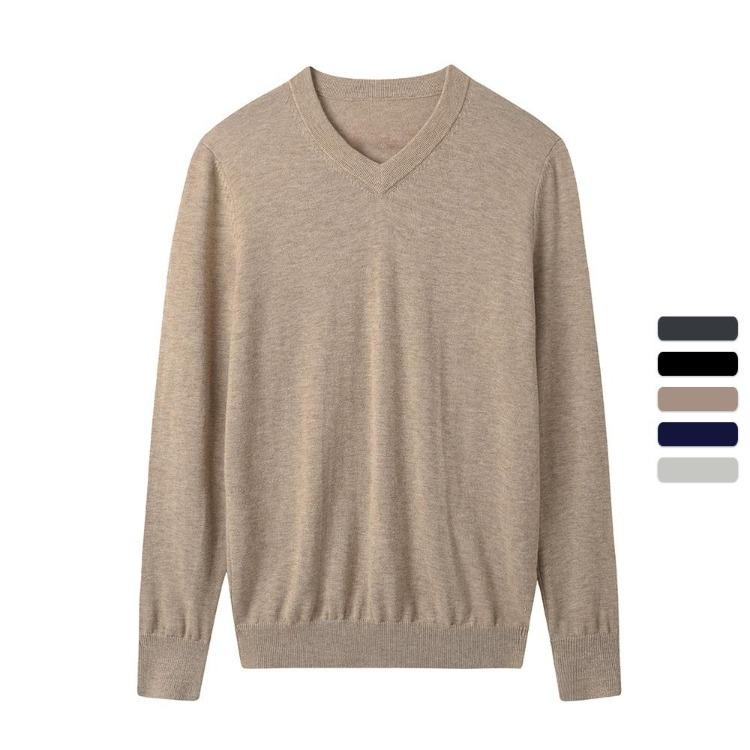 Men Autumn V Neck Merino Wool Knit Pullover Warm Solid Sweater