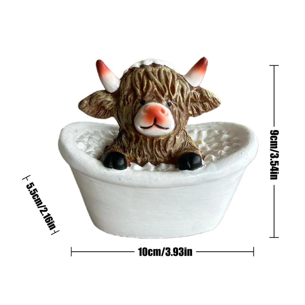 Hochlandkuh Dusche Badezimmer Figur Handwerk Harz Rinder Ornament Kleine Kuh Statue Dekorationen Geschenke Für Schlafzimmer Bücherregale