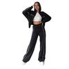Women Winter 2 Piece Suit Half High Collar Zip Up Long Sleeve Top Elastic Waist Wide Leg Pocket Trousers