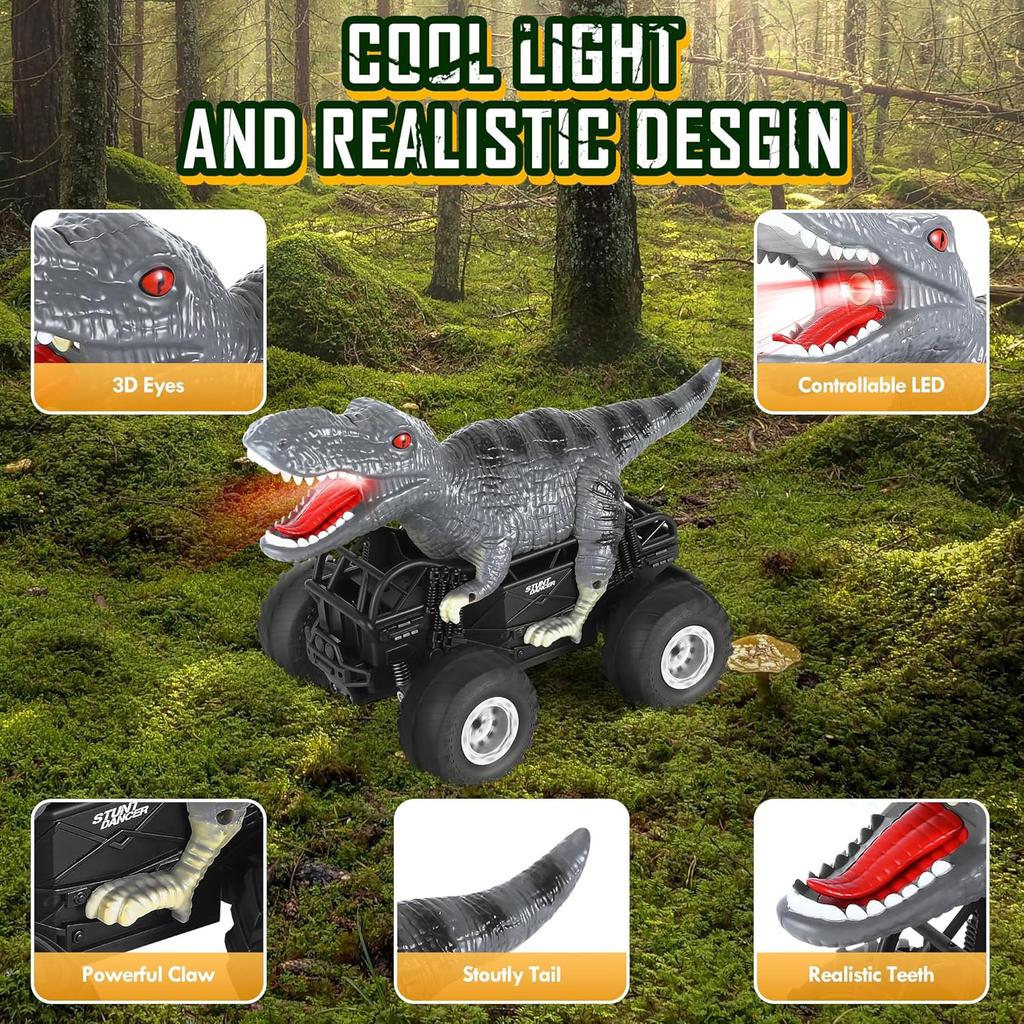 Remote Control Car, 2.4GHz 1:18 RC Cars With Light, 98FT 8KM/H 2-Rechargeable Battery, All Terrain Monster Remote Control Truck Toy, Dinosaur Monster