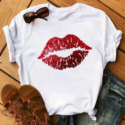 Women T Shirt Fashion Diamonds In Lips Graphic Tee Shirt Casual Kawaii Women Tee Aesthetic Black Female T-Shirt Tops