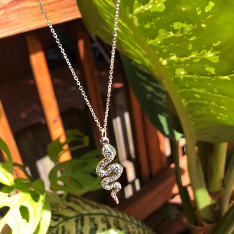 Punk Snake Pendant Necklace in Silver for Men and Women