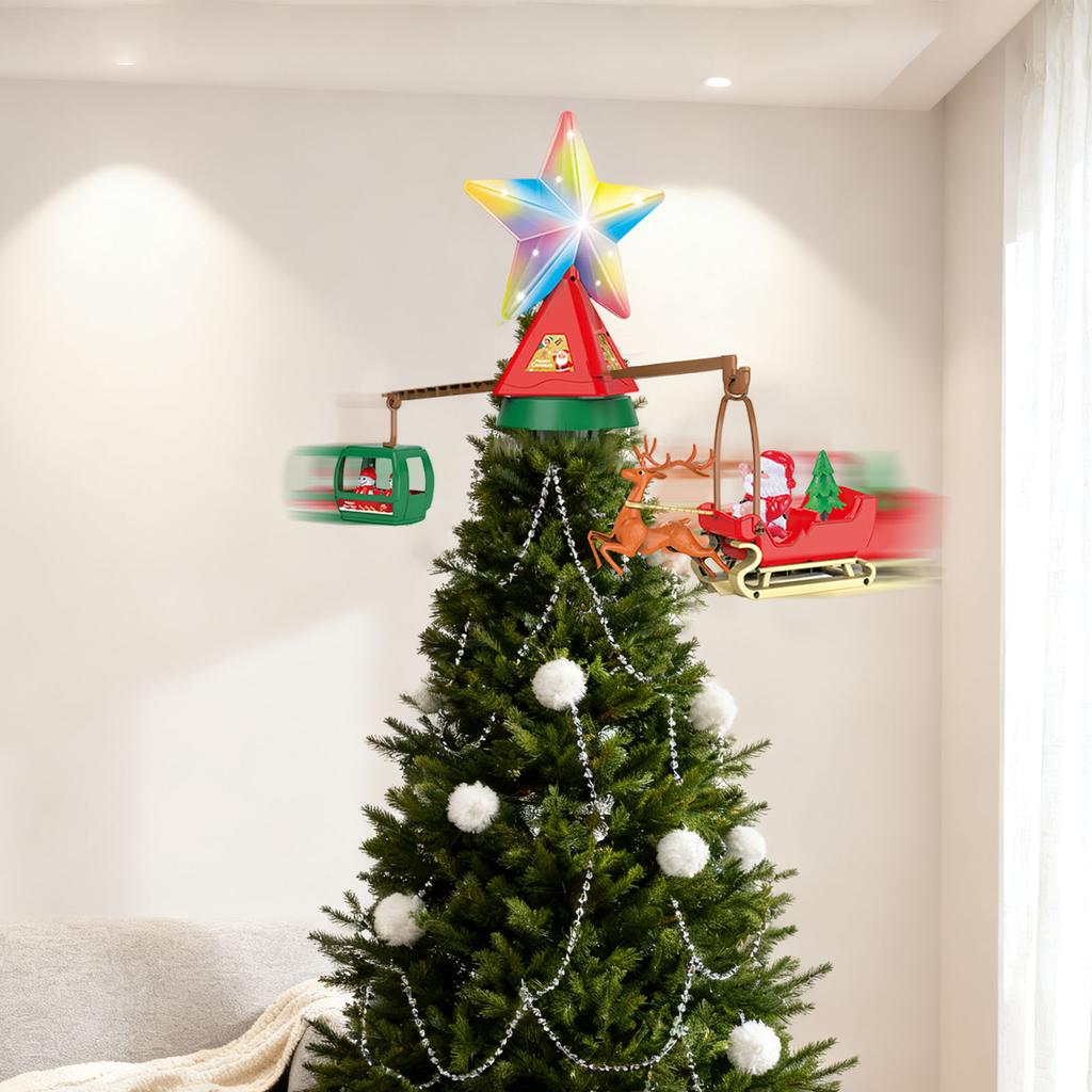 Christmas Tree Topper Spinning Star Animated Funny Xmas Decoration With Musicians For Indoor Home Classroom Party Decor
