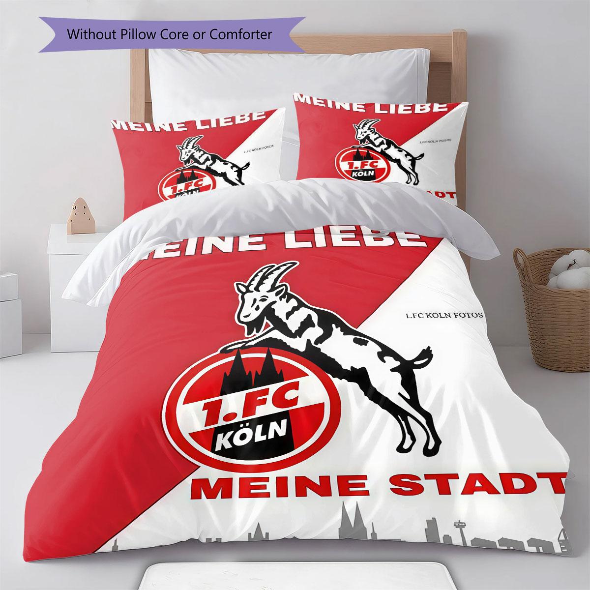 1. FC Köln Poster Bettwäsche Steppbett Set Bettbezug Kissenbezug Heimdekoration Geburtstagsgeschenk (1 Bettbezug + 2 Kissenbezüge, ohne Füllung) 135x200cm