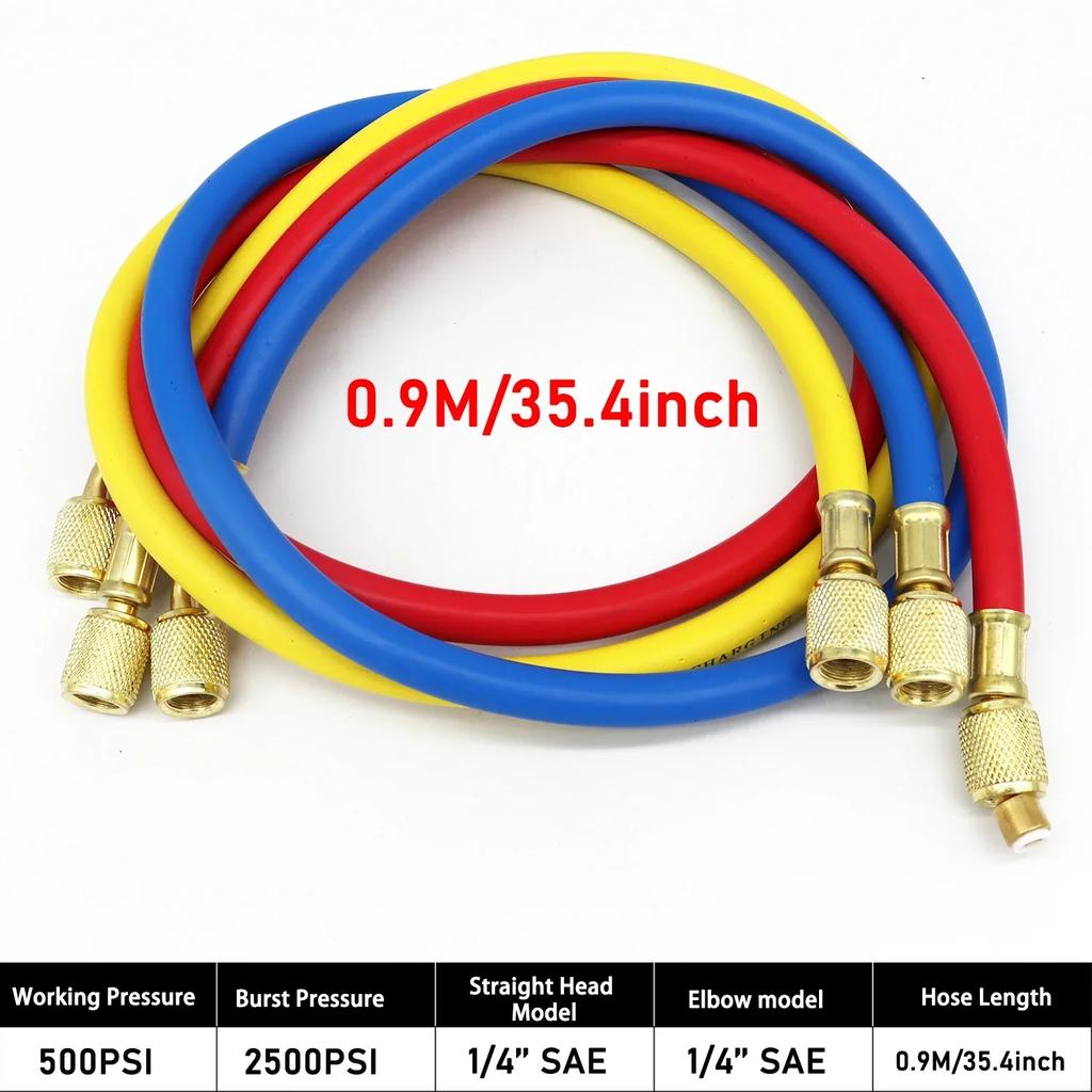 0.9M-1.8M AC Fit A Set for R134A R12 R22 Refrigerant Air Conditioning Manifold Gauge Charging Hose Tube Kit Hose Low Loss New