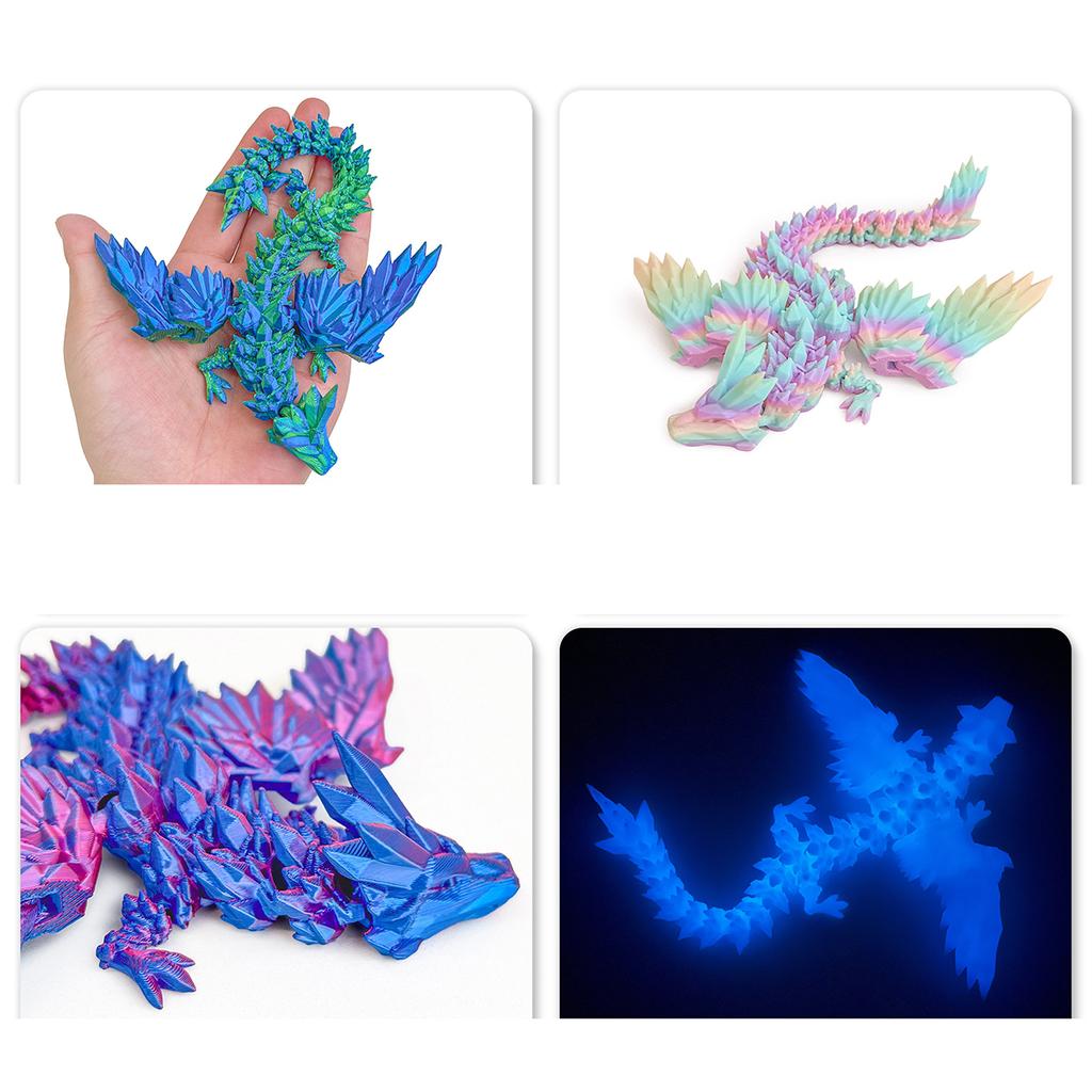 3D Printing 23Cm With Wings Crystal Dragon Gemstone Dragon Joint Movable Simulation Flying Dragon Creative Toy Decor Ornaments