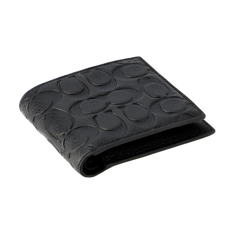 Coach 3 In 1 Wallet 11 Embossed Monogram Print Folded Short Solid Color Leather Wallet Card Holder Men Wallet Black C1231-BLK