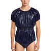 Adaptive Swimwear for Men M-3XL Waterproof Bodysuit Button Crotch Short Sleeve Elastic Waistband Leakproof Jumpsuit for Special Needs