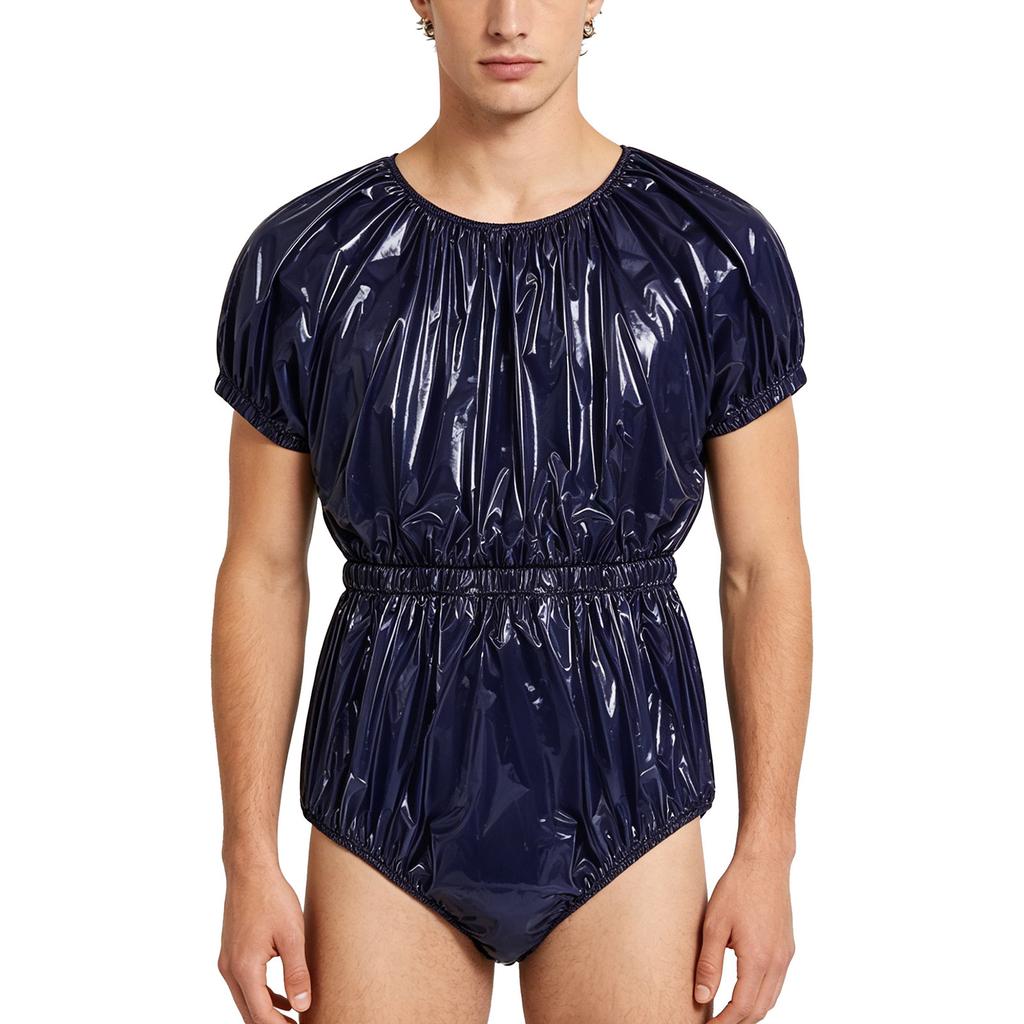 Adaptive Swimwear for Men M-3XL Waterproof Bodysuit Button Crotch Short Sleeve Elastic Waistband Leakproof Jumpsuit for Special Needs