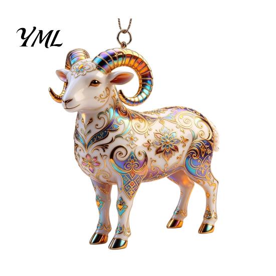 Christmas Party Supplies 2D Acrylic Goat Ornament, Farm Animal Car Rearview Mirror Tree Decor Charm, Auto Interior Hanging Pendant for Tree,