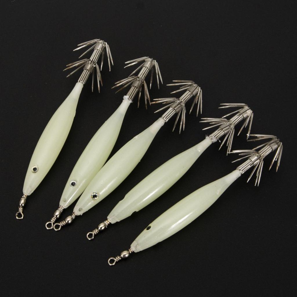 10Pcs Octopus Cuttlefish Hook Fishing Lures Shrimp Lure Bait Squid Jig 3.6g Glow Jig Hooks Luminous Squid Jig Hard Bait